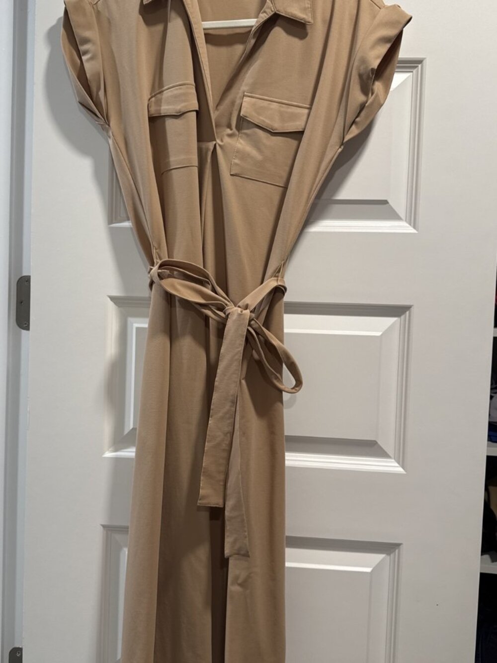 Ann Taylor Tan Short Sleeve Tie Waist Shirt Dress XS